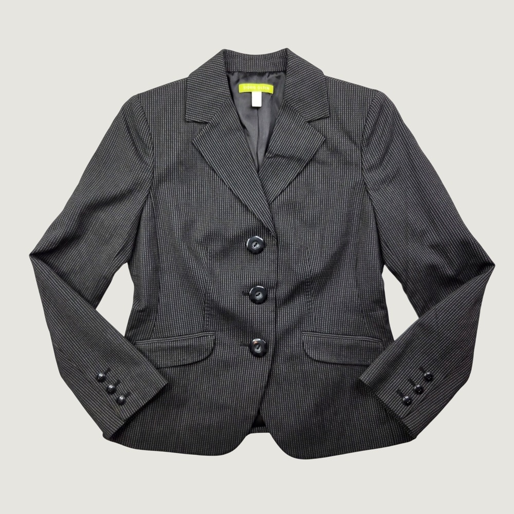 Sigrid Olsen Pinstripe Blazer Women 4 Black 3 Button Fitted Stretch Professional